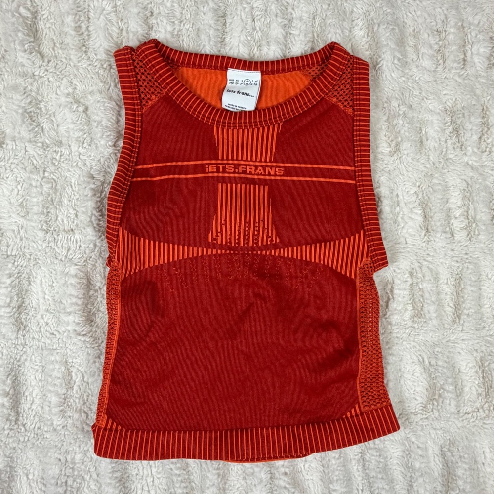 iets frans Womens Red Orange Knit Cutout Back Tie Crop Top Tank Medium